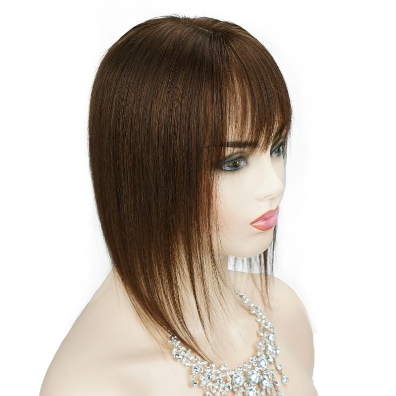 Medium Human Hair Topper with Bangs – 12"