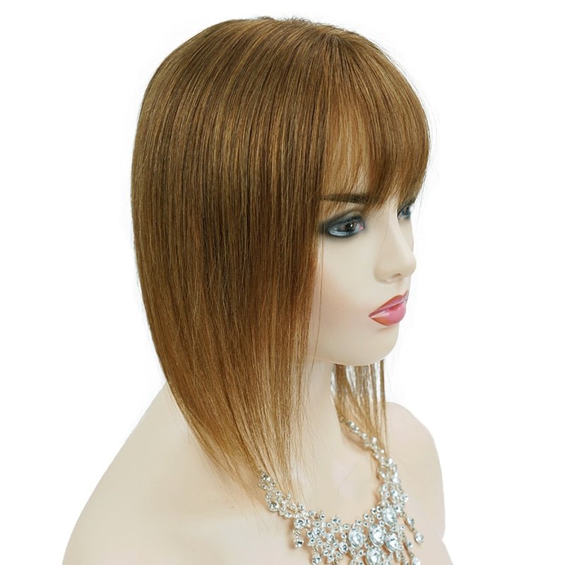 Medium Human Hair Topper with Bangs – 12"