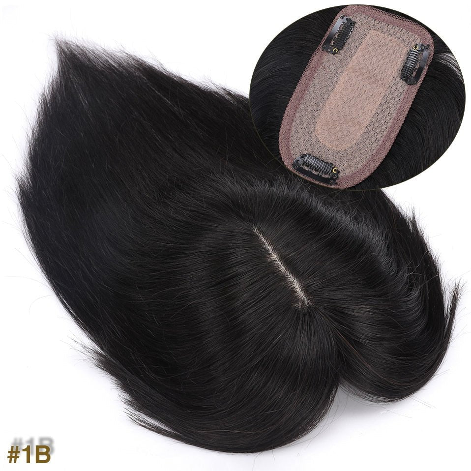 Medium Human Hair Topper with Bangs – 12"(Model 2)