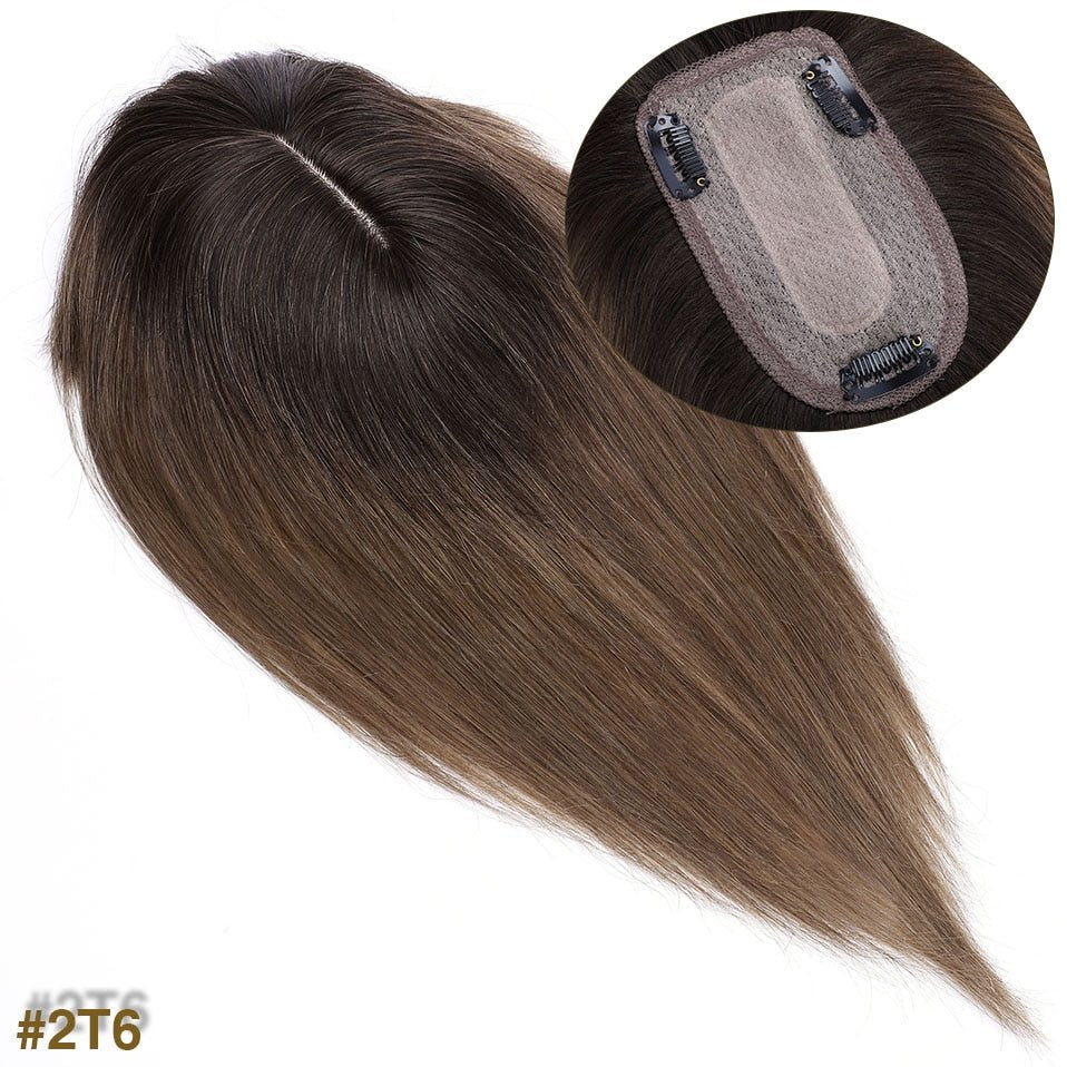 Medium Human Hair Topper with Bangs – 12"(Model 2)