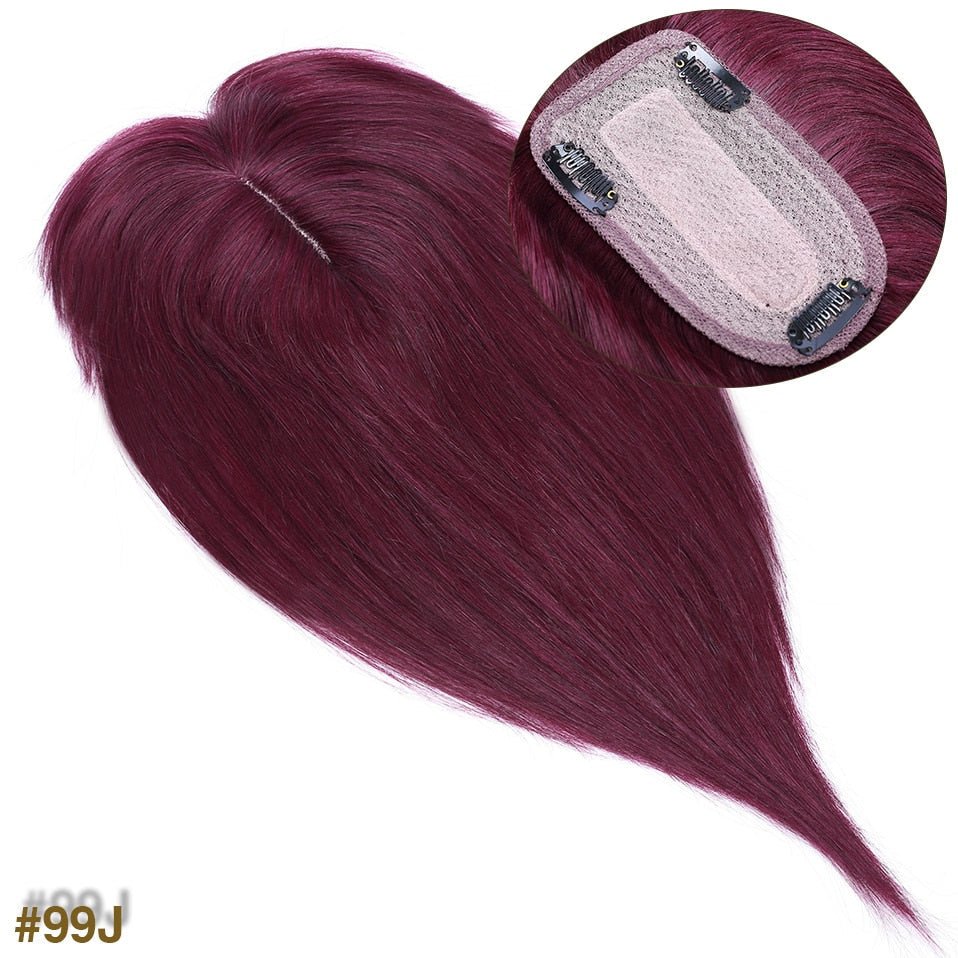 Medium Human Hair Topper with Bangs – 12"(Model 2)