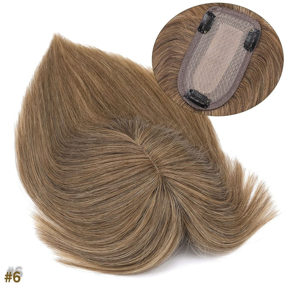 Medium Human Hair Topper with Bangs – 12"(Model 2)