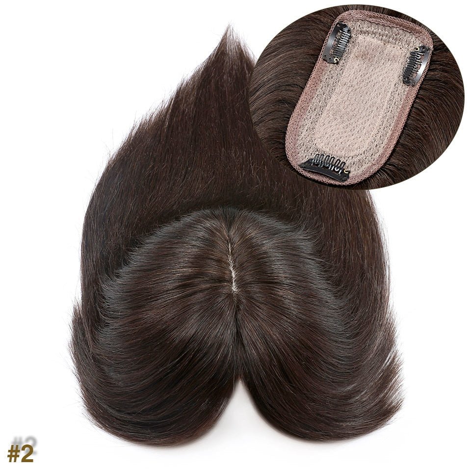 Medium Human Hair Topper with Bangs – 12"(Model 2)