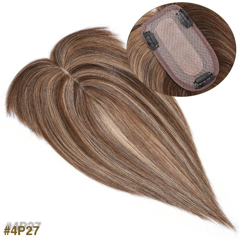 Medium Human Hair Topper with Bangs – 12"(Model 2)