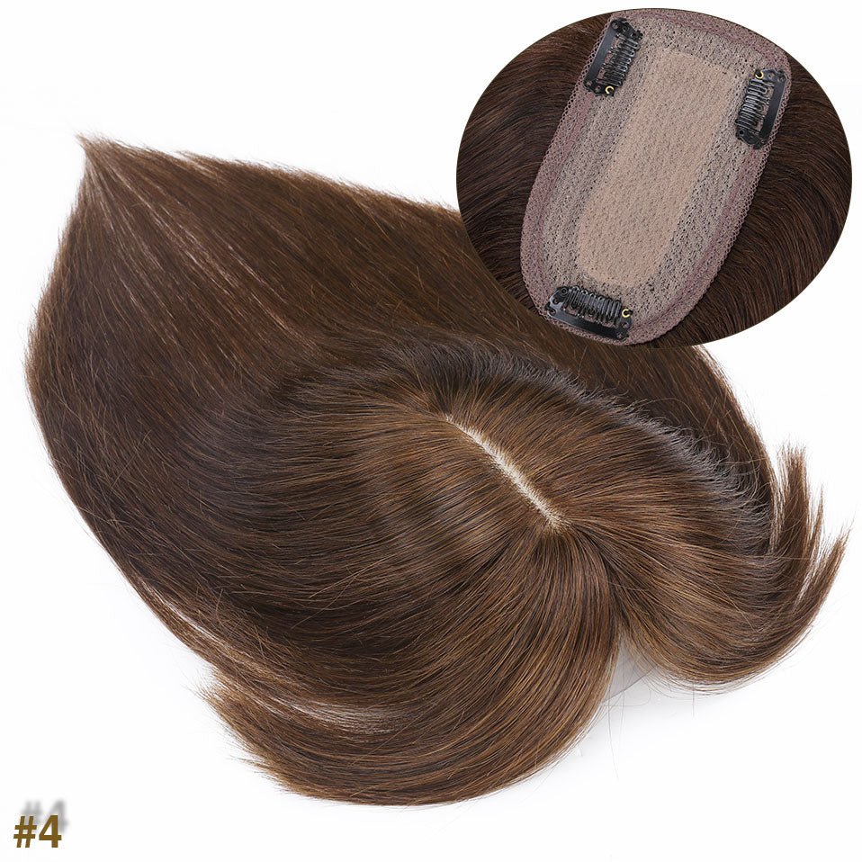 Medium Human Hair Topper with Bangs – 12"(Model 2)