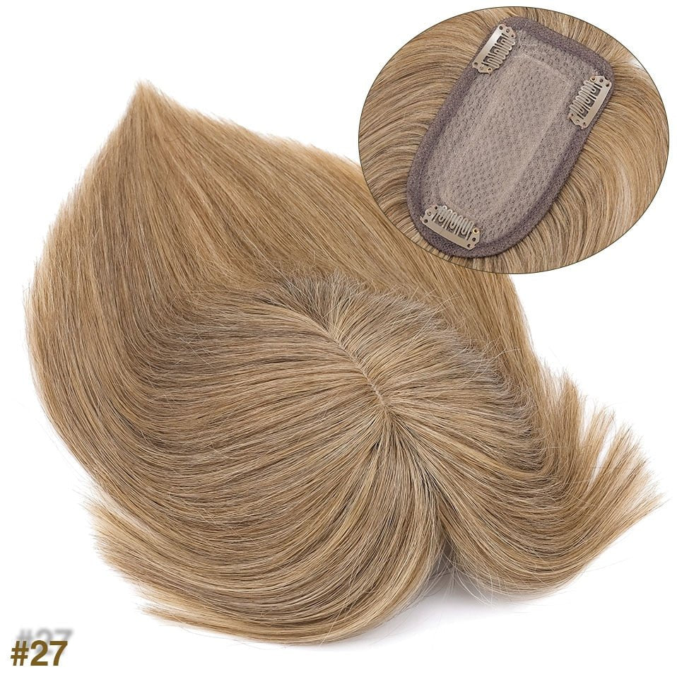 Medium Human Hair Topper with Bangs – 12"(Model 2)