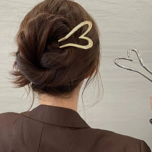 💖 Metal Hairpins – Heart & Geometric Elegance
