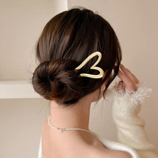 💖 Metal Hairpins – Heart & Geometric Elegance