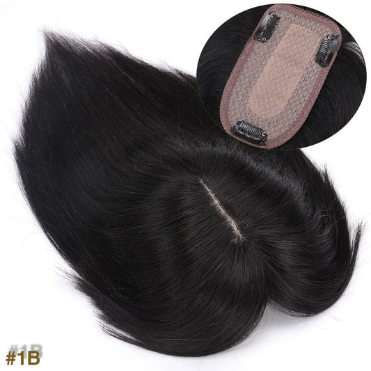 Medium Human Hair Topper with Bangs – 12"(Model 2)
