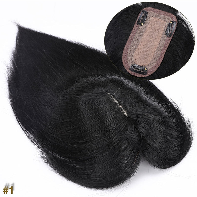 Medium Human Hair Topper with Bangs – 12"(Model 2)